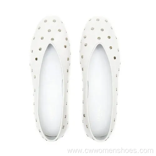 Black Leather Studded Ballet Flats